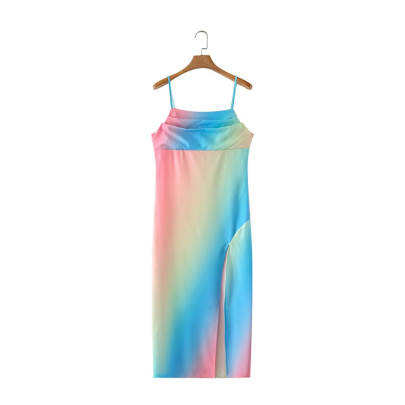 Suspender Backless Slim Rainbow Color Dress NSLAY127310