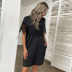 short-sleeved loose stitching round neck solid color lace t-shirt dress NSDMB127408