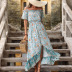 One-word Collar short sleeve large swing slit Floral Dress NSDMB127410