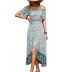One-word Collar short sleeve large swing slit Floral Dress NSDMB127410