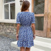 V-neck short Ruffled short sleeve Floral Dress NSDMB127413