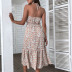 hanging neck long backless slim floral dress NSDMB127426