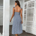 suspender low-cut backless slit slim floral dress NSDMB127433