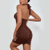 hanging neck backless lace-up tight hollow solid color dress NSDMB127436