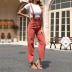 button solid color high waist wide leg sling pant NSDMB127449