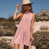 loose sleeveless lace-up solid color cotton and linen dress NSDMB127450