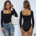 Tight Square Neck long sleeve solid color Pit Strip Knitted Jumpsuit NSDMB127453