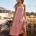 backless suspender loose large swing layered solid color dress NSDMB127454