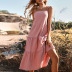 backless suspender loose large swing layered solid color dress NSDMB127454
