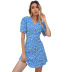 Button Floral V-Neck short sleeve slim Dress NSDMB127456