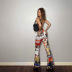 personalized printing halterneck top bootcut trousers two-piece set NSAG127461