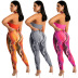 halter solid color top  printed trousers two-piece set NSFFE127475