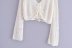 V-neck hollow drawstring long sleeve solid color knitted top NSLAY127699