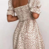 square neck short sleeve strech Leopard Print Dress NSLAY127686