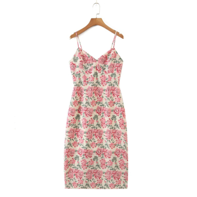 Suspender Low-cut Backless Slim Floral Dress NSLAY127684