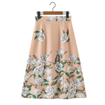 High Waist Slim Long Flower Print Skirt NSLAY127674