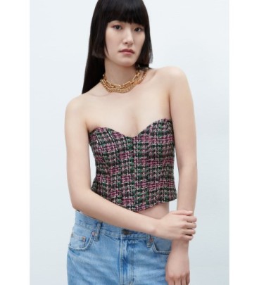 Printed Textured Corset Style Crop Top NSAM127398