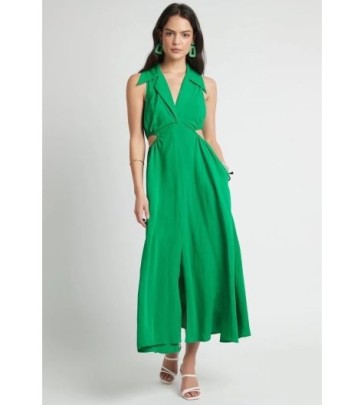 Solid Color Lapel Sleeveless Waist Digging Slim Long Dress NSAM127388