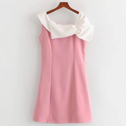 Bow Knot Sleeveless Slim Color Matching Dress NSLAY127299