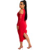 Solid Color Mesh Sleeve Stitching Off-the-shoulder Slit Dress NSLML127512