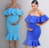 solid color stretch ruffle collar trailing dress maternity clothes NSLNE127531