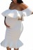 Vestido de maternidad con cuello con volantes elásticos de color sólido NSLNE127531
