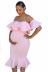 Vestido de maternidad con cuello con volantes elásticos de color sólido NSLNE127531