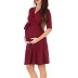 Solid color V-neck mid-sleeve belt dress maternity clothes NSGTY127535