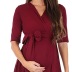 Solid color V-neck mid-sleeve belt dress maternity clothes NSGTY127535