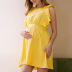 solid color pleated ruffled round neck flying sleeve dress maternity clothes NSGTY127536