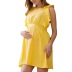 solid color pleated ruffled round neck flying sleeve dress maternity clothes NSGTY127536