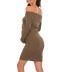 solid color one word neck long-sleeved solid color pregnant mother dress maternity clothes NSGTY127541
