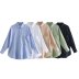 camisa holgada de lino de color liso de manga larga con solapa NSAM127544
