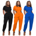 Short Sleeve round neck high waist solid color T-Shirt and pant Suit NSALI127572