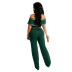 one-word shoulder webbing short-sleeved slim solid color jumpsuit NSALI127573