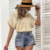 short sleeve lapel loose solid color shirt NSDY127578