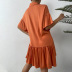 breasted solid color lapel short sleeve loose dress NSDY127579