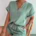 short sleeve v neck loose solid color top and shorts set NSDY127580