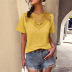 Stitching short sleeve round neck loose Solid Color Lace T-Shirt NSDY127581