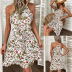 sleeveless lace-up ruffle slim floral dress NSDY127583