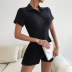 solid color lapel high elastic slim short sleeve jumpsuit NSDY127595