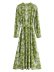 print button round neck long-sleeved slim lace-up long dress NSAM127596