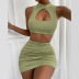 hollow sleeveless high waist slim solid color vest and skirt set NSZY127615