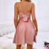 suspender low-cut backless bow solid color lace dress NSDF127621