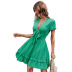 v-neck low-cut lace-up short-sleeved slim solid color dress NSDF127631