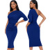solid color Slant Shoulder single sleeve slim dress NSMRF127634
