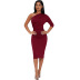 solid color Slant Shoulder single sleeve slim dress NSMRF127634