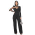 solid color polka dot printed mesh stitching long sleeve jumpsuit NSXHX127639