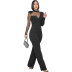 solid color polka dot printed mesh stitching long sleeve jumpsuit NSXHX127639