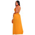 solid color mid-length V-neck backless stitching dress NSXHX127647